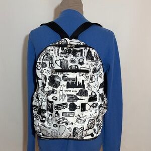 Henri Bendel Packable Backpack Bag Black and White Greyhound Dogs Print